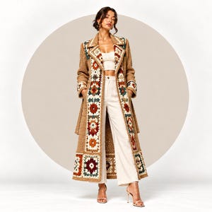 Patchwork Trench Coat Crochet Pattern, Camel Deconstructed Outerwear (PDF Course)