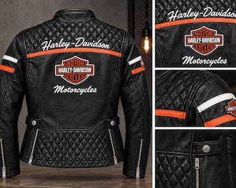 Harley-Davidson Damen-Motorradjacke aus schwarzem Rindsleder | Vintage-Motorradjacke