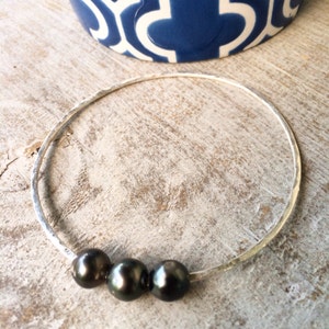 Custom Order 8-9mm Tahitian Black Three Pearl Bangle