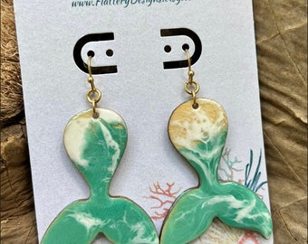 SALE Ocean Resin Mermaid Tail Earrings