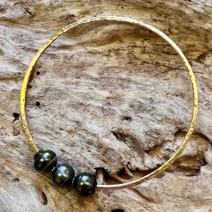 Tahitian Triple Black Pearl Bangle 7.5” - Ready to Ship