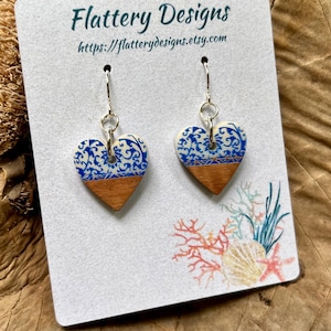 Blue and White Mediterranean Heart Earrings