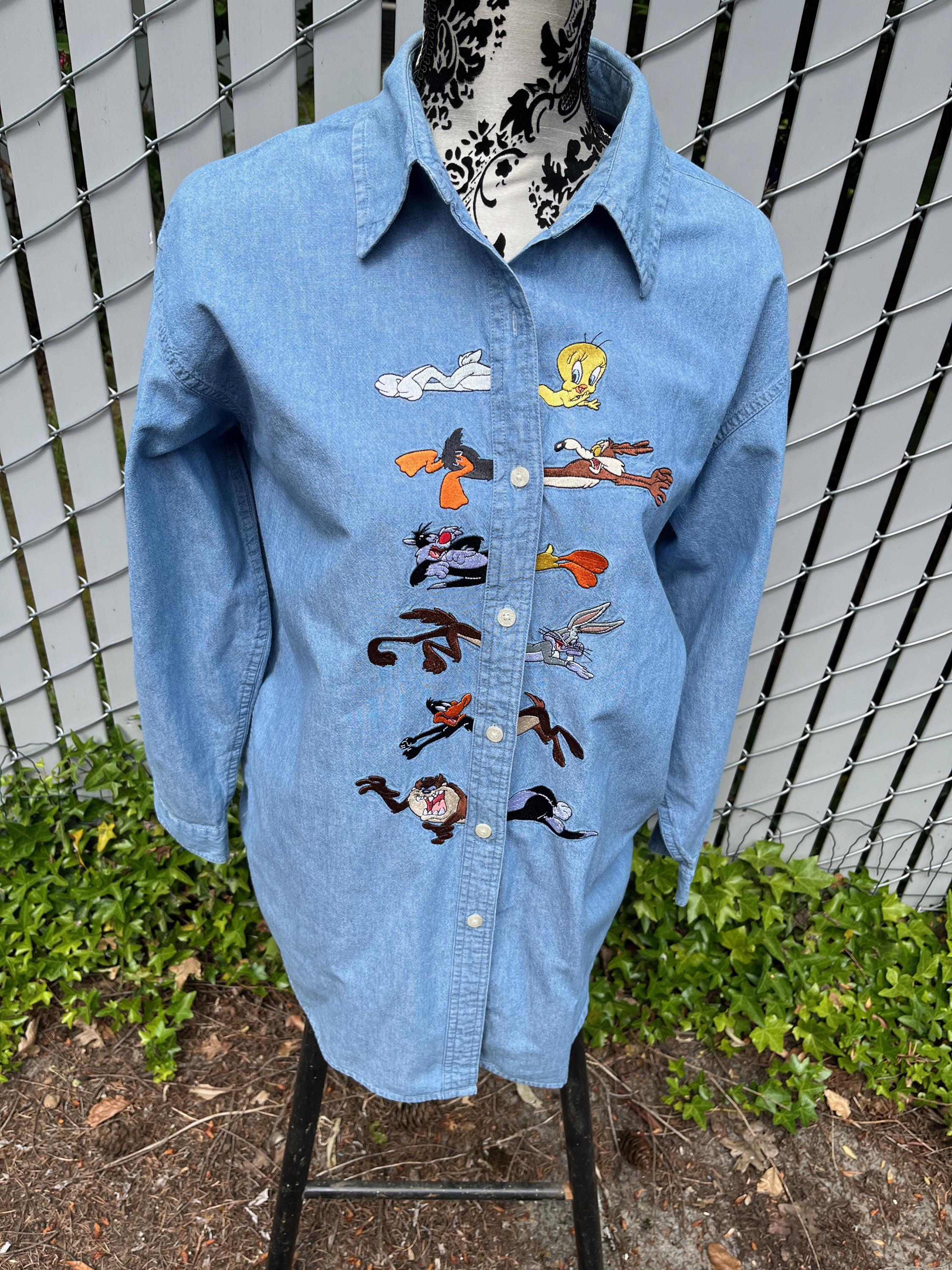 looney tunes dress shirt Vintage Looney Tunes 'Help!' Button Up Shirt
