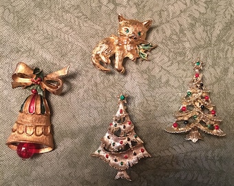 Christmas Pins: Bell, Cat, or Trees