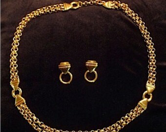 Vintage heavy double chain necklace and matching earrings