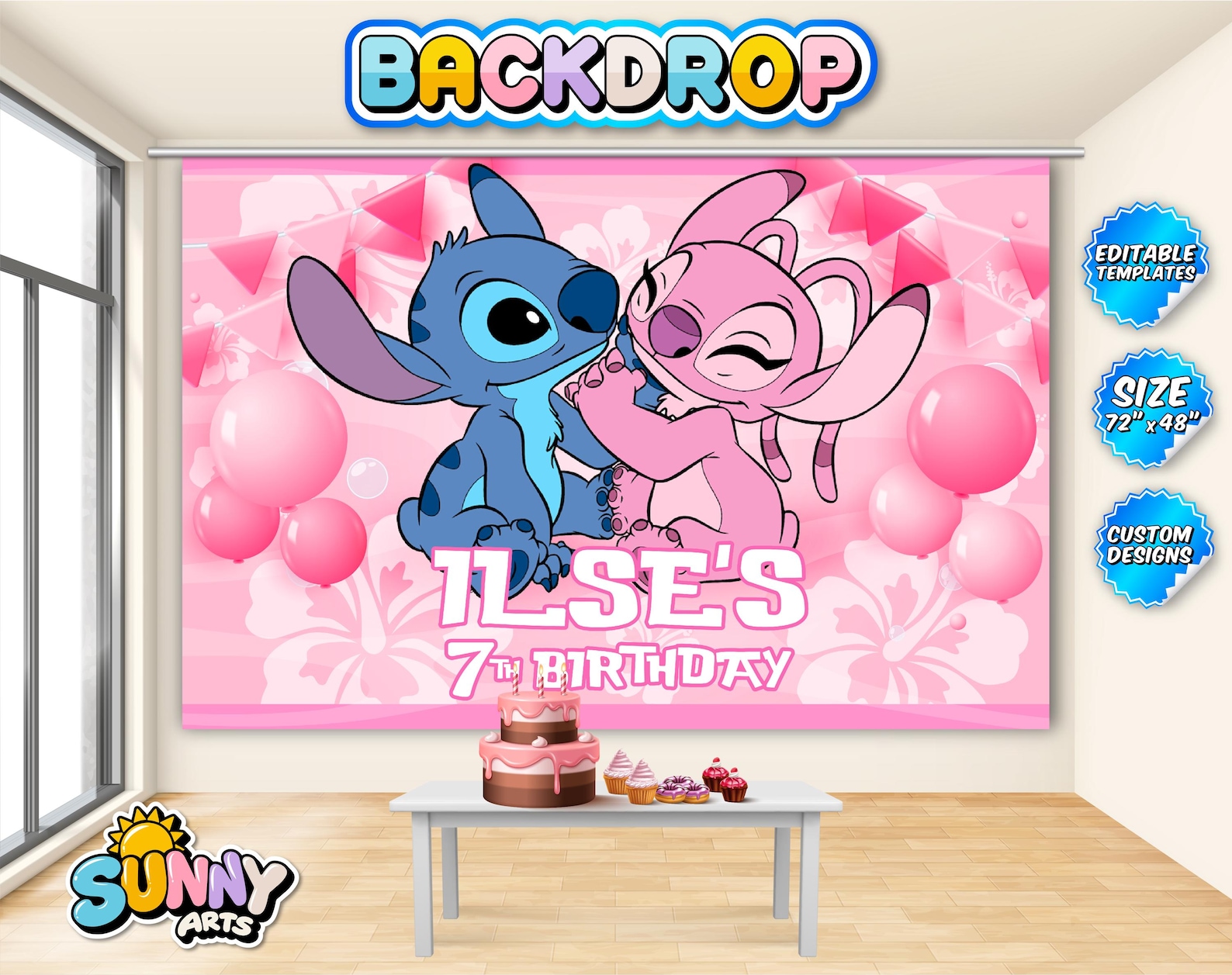 Stitch & Angel Party Backdrop Printable, 72x48 Birthday Banner ...