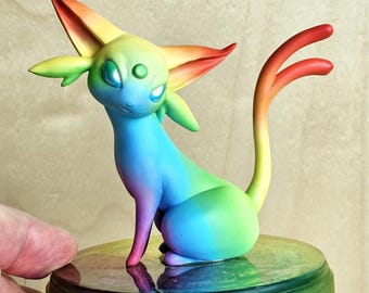 Espeon Poké eeveeloution statue - hand painted Rainbow Rare - artist Limited Edition