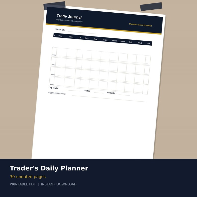 Trading Journal Target Trader's Daily Planner, Undated Trade Journal, Risk Calculator (PDF ...