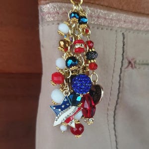 Patriotic Purse / Backpack / Journal Charm - Red, White and Blue  - Gold Tone