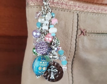 Easter/Faith Bag / Planner / Journal Charm - Pastel Blue, Green, Pink, Purple  and Silver
