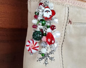 Christmas Red and Green Purse / Backpack / Journal Charm - Red, Green, White, Silver, Christmas Charms