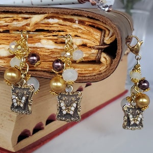 Dije de diario con forma de mariposa y tirador de cremallera: dorado, marrón y gris