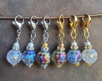 Faceted Round Glass Crystal Journal/Zipper Charm - Choice of Gold or Sliver tone