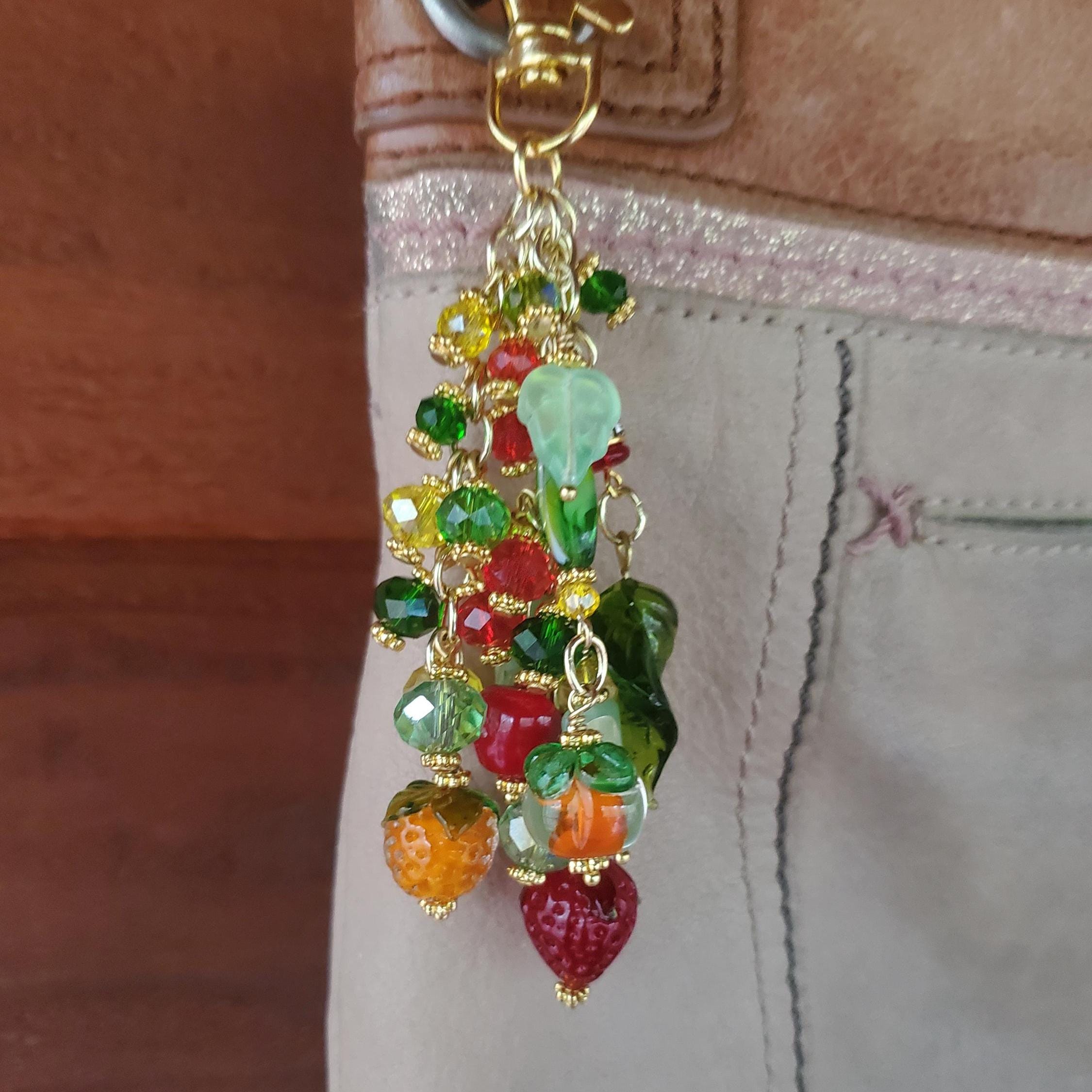 Summer Fruit Bag / Planner / Journal Charm  - Gold-tone, Green, Yellow, Red, Orange