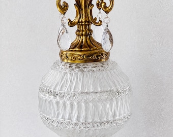 Vintage Hollywood Regency Table Lamp 24” | Ornate Silver Tone Base | Frosted Glass Globe | Crystal Prisms | Victorian Style Lighting