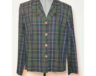 Blazer Sag Harbor de los 90, talla 16, cuadros verdes, estilo preppy clásico, vacaciones, dinero de antaño, vintage
