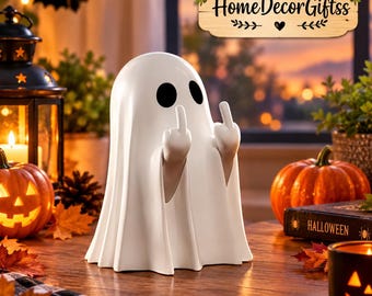 Middle Finger Cute Ghost Statue, Ghosts Small Scary Ghost Figurines, Halloween Home Decorations, Coffee Table Centerpieces Shelf