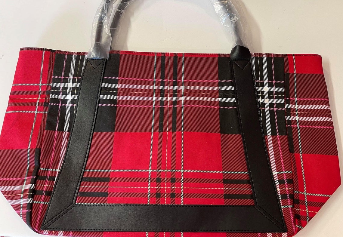 Victoria Secret Carry all tote red black white plaid Free | Etsy