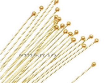 10 pcs ball end headpins 23 gauge Ball Head Pin Gold Plated brass 23ga 30mm mdla360