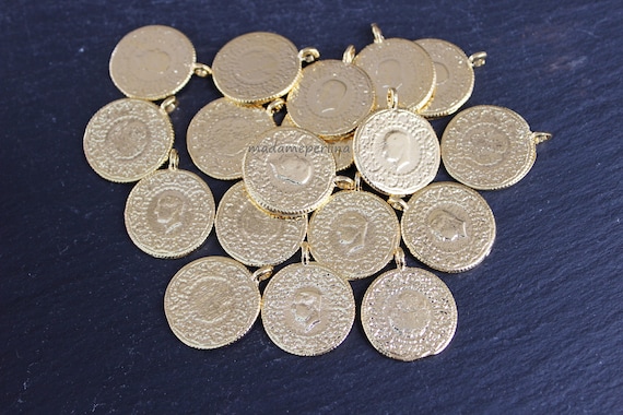 20 Mini Charms 24k Gold plated floral coins charm Turkish Jewellery making supplies findings components mdla0268C
