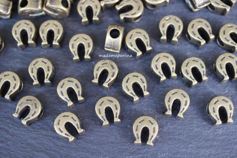 4 Horseshoe Spacer Beads 10mm horse shoe Bronze plated Large Etsy