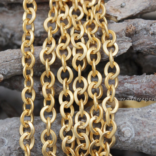 7mm flat round chain 22k matte gold plated  3.3 feet open cable chain Turkish Jewellery findings supplies mdla032