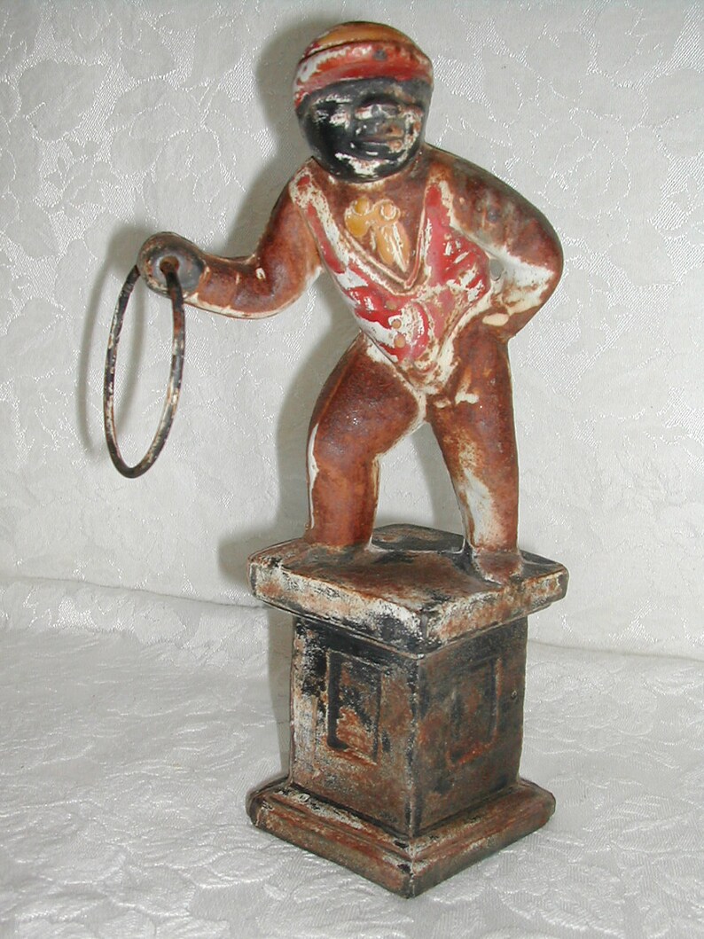 Vintage Cast Iron Lawn Jockey Original Paint 1940s Great Etsy