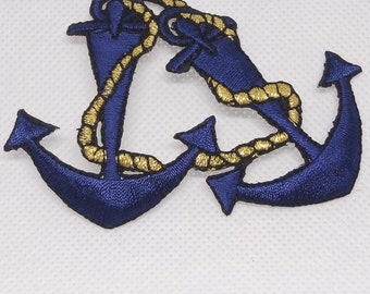 Sweethearts Double Anchors / Gold Binding / Wedding Applique / His and Hers Anchors