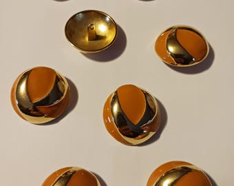 Large Metal & Enamel Buttons, Set of 8 Goldtone Shank Buttons for Coat, Vest, Decoration