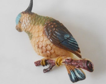 Celluloid Cockatiel Bird Pin. Occupied Japan Jewelry. Cockatiel Pinback. Bird Lovers Gift. 1950s Vintage Jewelry.