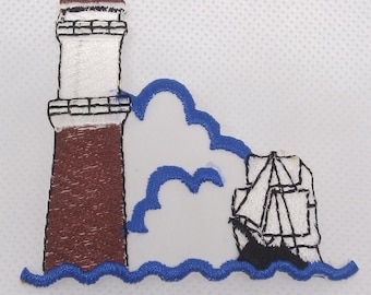 Lighthouse Iron-On Applique, Fine Detail Machine Embroidery, Sewing Mending Decorative Supply, Free US Shipping