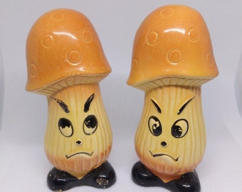Comic Ceramic Salt & Pepper Shakers, Naughty Mushroom Spice Containers, Goofy Kitchen Decor