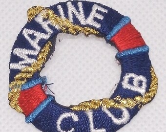Round Circle Lifering 'Marine Club' Lapel or Pocket Iron On Applique Craft Supply Yacht Club Prep Free US Shipping