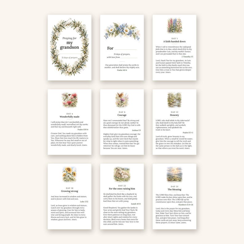 Printable Prayer Cards for Grandchildren, 31 KJV Scripture Cards, 4x6 Instant Download, Granddaughter and Grandson Versions, Grandma Gift image 2