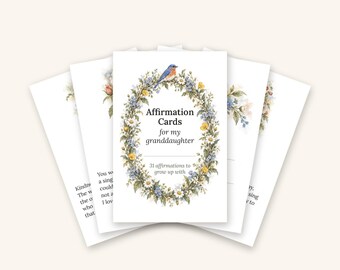 Granddaughter Affirmation Cards Printable, 31 Positive Words for Girls, Confidence and Kindness Cards, Gift for a Granddaughter, JPG and PDF