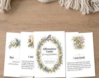 Grandson Affirmation Cards, Printable Encouragement for Boys, 31 Brave and Kind Notes to Read Together, Growth Mindset Gift, Print at Home