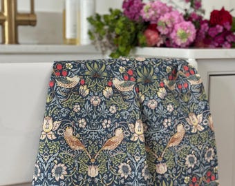William Morris Blue Strawberry Thief 100% Cotton Floral Tea Towel