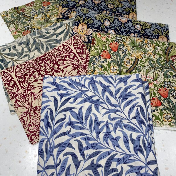 William Morris Fabric Cotton Bundle; perfect for quilting fat quarters and crafts