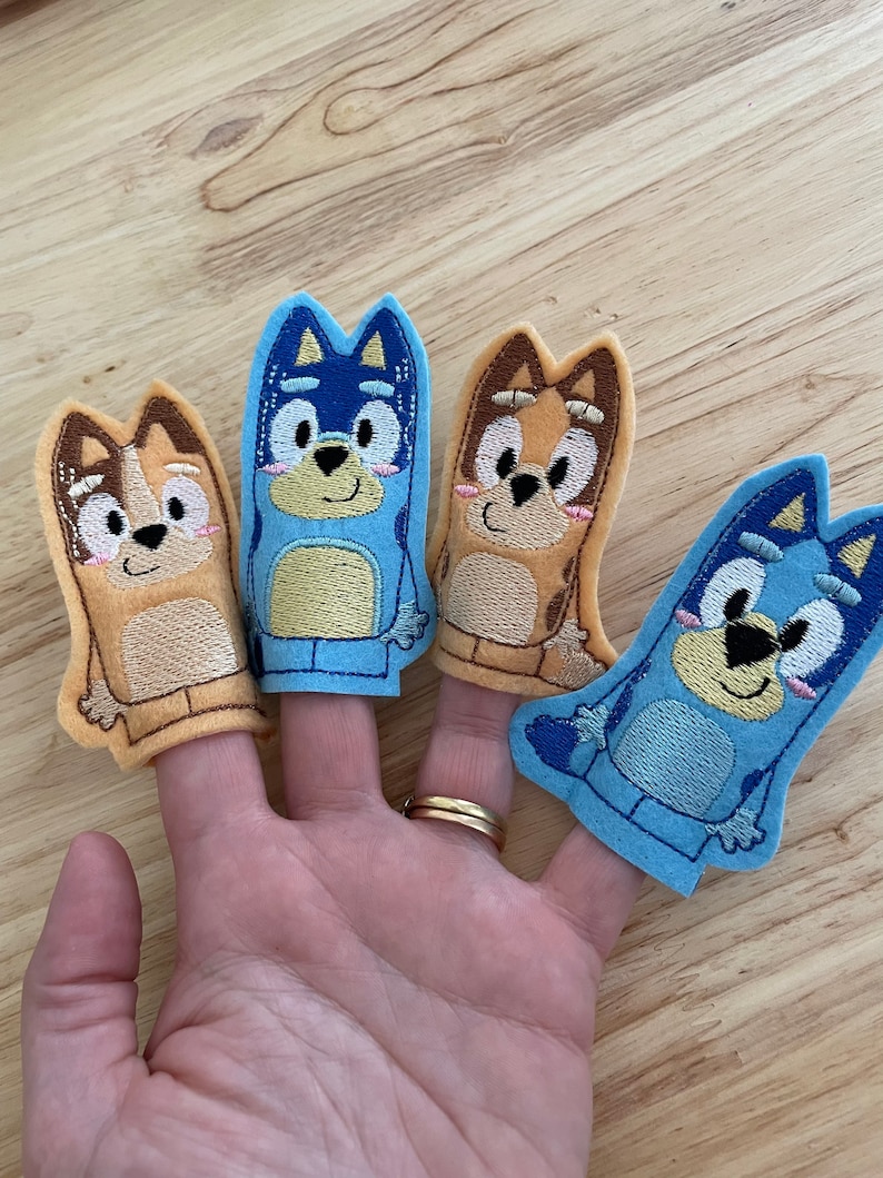 Blue Dog Finger Puppets - Bluey, Bingo, Chilli, Bandit, The Grannies, Muffin & Socks, Honey, Coco, Rusty, Indy, Chloe, Snickers.