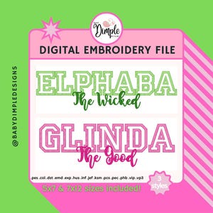 Glinda The Good & Elphaba The WIcked Digital Embroidery File - 2 Designs - embroidery design DIGITAL DOWNLOAD machine embroidery