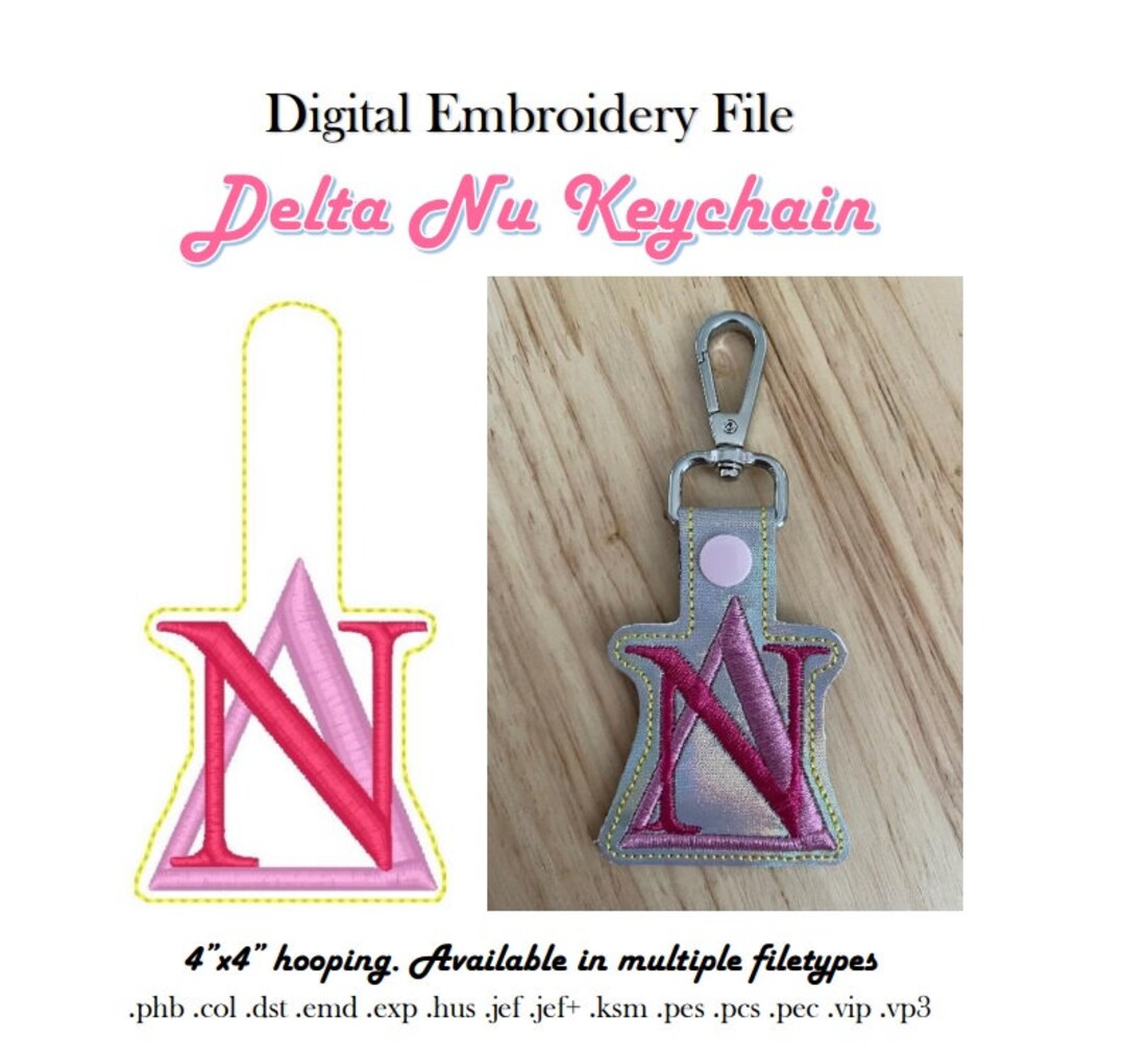 Delta Nu Keychain Embroidery Design: Snap Tab (digital Download) - Etsy