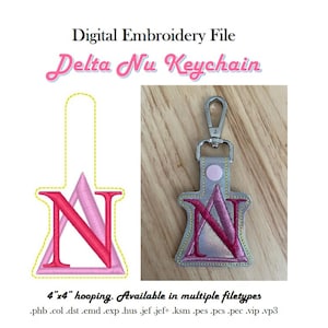 Delta Nu Keychain Digital Embroidery File - snap tab embroidery design DIGITAL DOWNLOAD machine embroidery