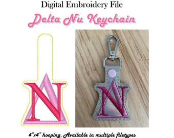 Delta Nu Keychain Digital Embroidery File - snap tab embroidery design DIGITAL DOWNLOAD machine embroidery