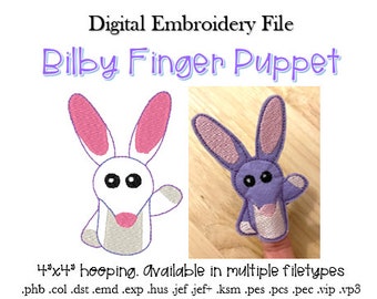 Bilby Finger Puppet Digital Embroidery File - In the hoop - Bob Bilby embroidery design DIGITAL DOWNLOAD machine embroidery