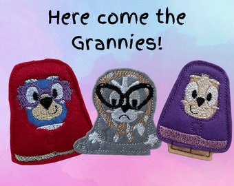 Blue Dog GRANNIES Finger Puppets - Bluey, Bingo, The Grannies, Muffin Grouchy Granny