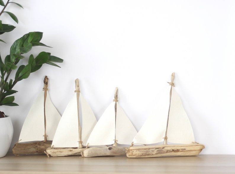 Driftwood Sailboats Pair of 8 Ships Ornaments Nautical Home / Wedding / Office Interior Design Drift Wood Ships Ready to Ship image 2