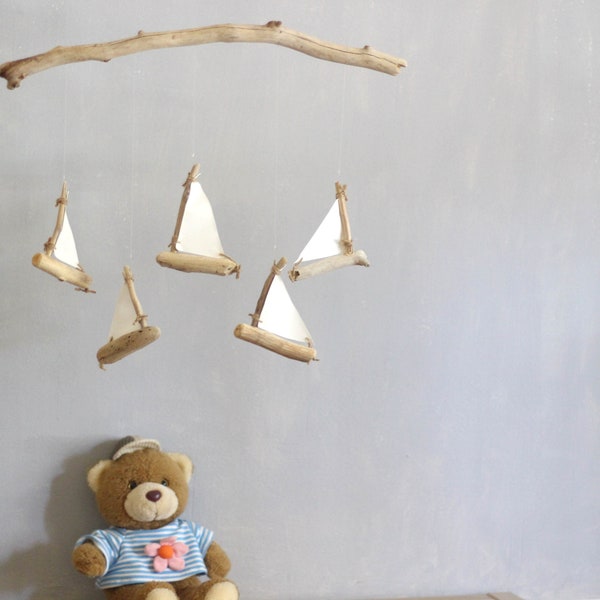 Driftwood Sailboats Mobile -- Wooden Ships -- Nautical Nursery Decor -- Patio / Balcony / Garden Interior Design -- Made to Order