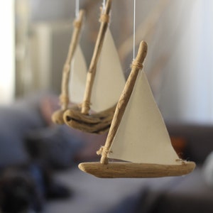 Driftwood Sailboats Mobile -- Wooden Ships -- Nautical Nursery Decor -- Patio / Balcony / Hotel Interior Design -- Made to Order