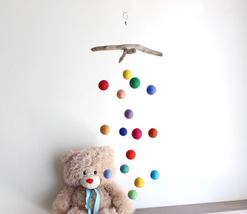 Driftwood Colorful Baby Crib Mobile With Felt Balls Felt Etsy