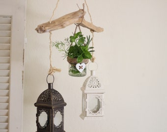 Driftwood Branch -- Hanging for Lanterns / Plants / Air Plants / Candles -- 36 cm (14.2") -- Sea Wood with Sisal Rope -- Ready to Ship